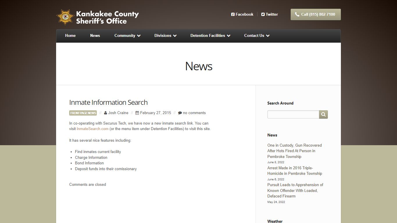 Inmate Information Search | Kankakee County Sheriff