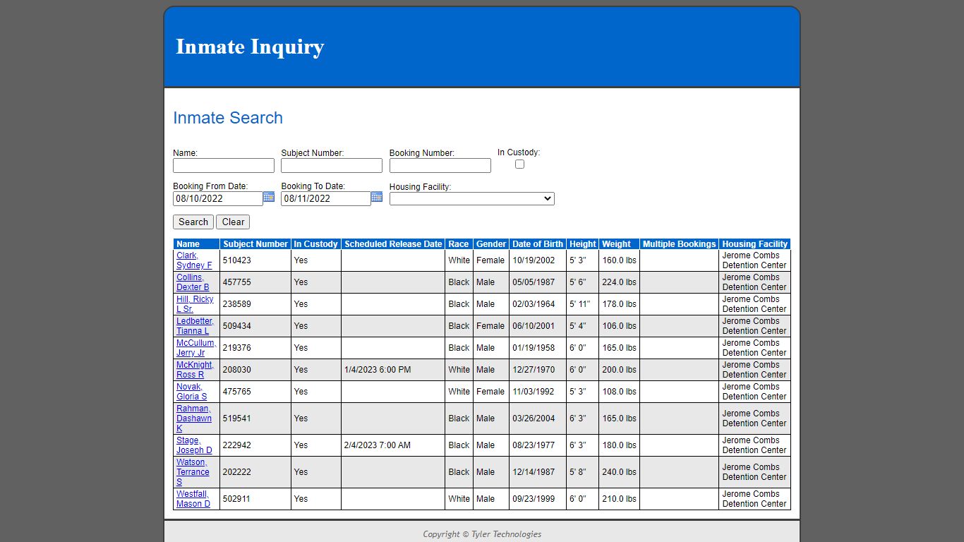 Inmate Search