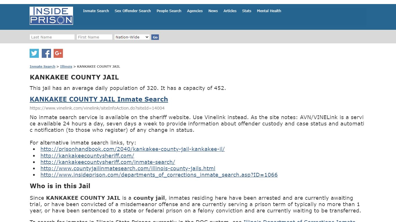 KANKAKEE COUNTY JAIL - Illinois - Inmate Search